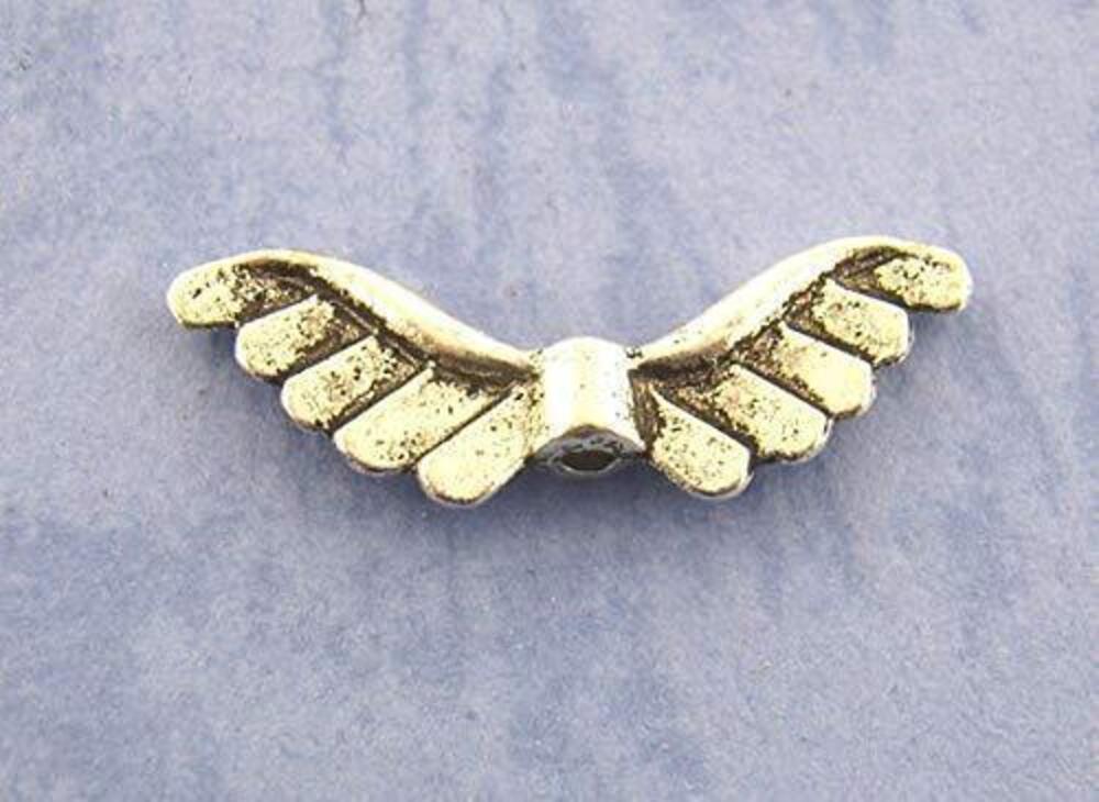 9572 50pc Antiqued Silver Alloy Angel Wing Charms Pendants 24x8mm 1" x 3/8"